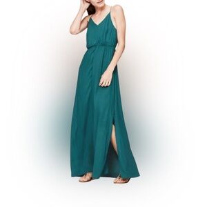 Ann Taylor LOFT emerald green cape back spaghetti strap maxi side slit Dress 2P